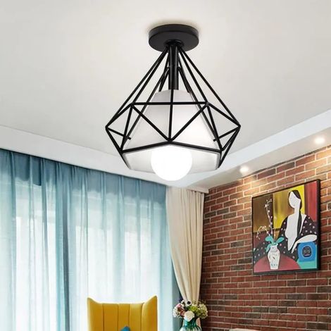 U DO Vintage Rétro Plafonnier Cage en Fer Industriel E27 20CM pour Salon Bar (1/4)