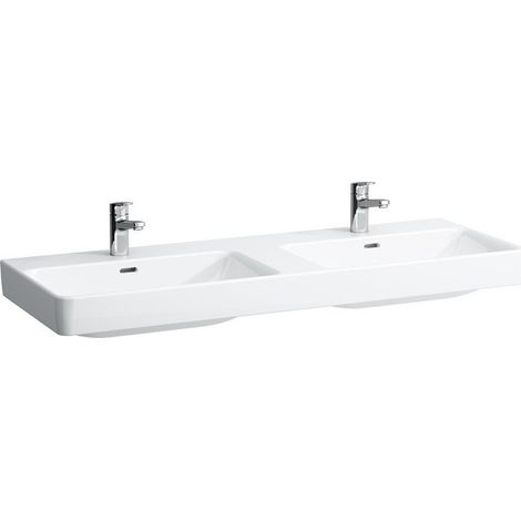 Lavabo double LAUFEN PRO S 1300 x 460 mm avec trop-plein, sans trou pour robinet blanc LCC LAUFEN