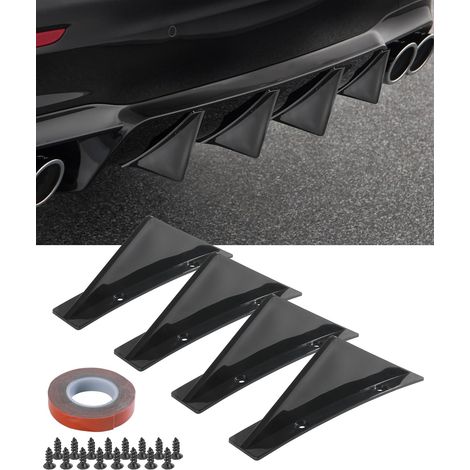 4PCS Aileron Voiture,Tuning Voiture,Aileron de Pare-Chocs,Diffuseur De Spoiler De Pare-Chocs Arrière,Décoration de Protection des Ailerons de Spoiler (Noir) (1/5)
