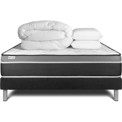 Komplettpaket Bett - Matratze 180x200 cm + Boxspringbett mit Lattenrost (im Set) + 2 Kopfkissen + Bettdecke - Vital Care