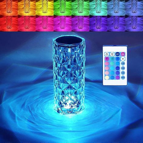 Kristall-Tischleuchte mit RGB-16-Farbenwechsel, LED-Rosenwellen-Touch-Lampe mit Fernbedienung, USB-wiederaufladbares romantisches Nachtlicht