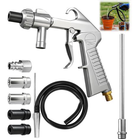 Pistolet sablage sableuse pneumatique, sableuse aerogommage calibre 5 mm/6 mm, convoyeur d'aspiration, tuyau en caoutchouc de 1 m, raccord d'admission d'air, dégraissant et agent de sablage (1/5)