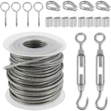 Kit Câble Acier Inoxydable 304 - Câble PVC Gainé - Tendeur À Vis - Équerres En Aluminium - Pour Clôture De Jardin Et Rambarde De Terrasse - 30 M (1/5)