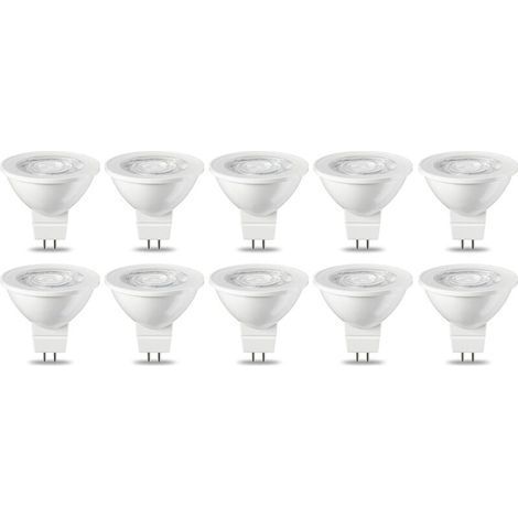 Lot de 10 ampoules LED GU5.3 MR16 5 W Blanc chaud non dimmable, 220 V [Classe énergétique G] (1/5)