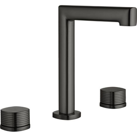Robinet lavabo bimanche sur plan avec bec bas Firenze finition gun metal brossé [ IMEX® ] (1/2)