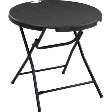 Table pliante ronde Ø80 cm pour 4 personnes, plateau imitation bois en HDPE, cadre en acier, idéal balcon et terrasse (1/5)