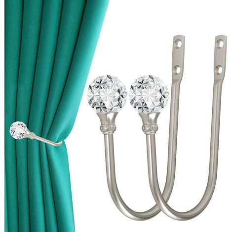 2 Pcs Embrasses à Rideaux Argent Métal Crochet pour Rideaux Mural en Cristal pour Maison Bureau Hôtel (1/5)