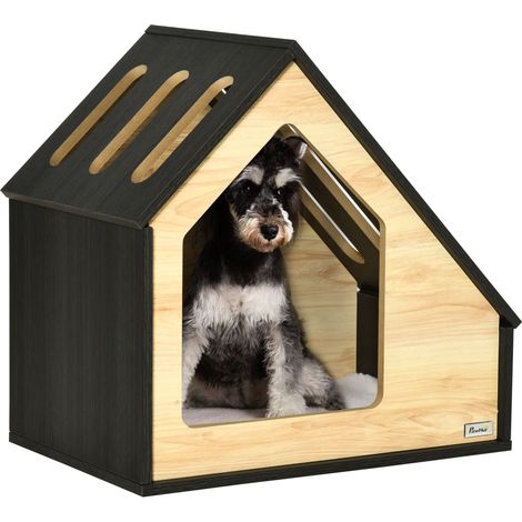 Hundehütte Indoor Hundehöhle mit Kissen Hundehaus Hundehöhle mit schrägem Dach Katzenhaus für kleine Hunde bis 8 kg 60 x 40 x 59,2 cm, Braun