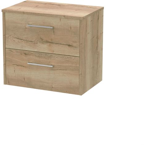 Winshill Contemporary 2 Drawer Wall Hung Vanity Unit with Worktop, Light Oak, 600mm