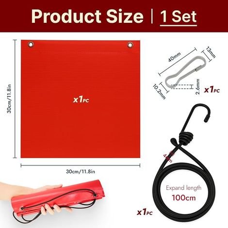 Drapeau de signalisation rouge fanion sécurité chargement fin de charge routière 30×30 cm PVC imperméable œillets cuivre antirouille barre inox SUS304 visibilité (1/4)