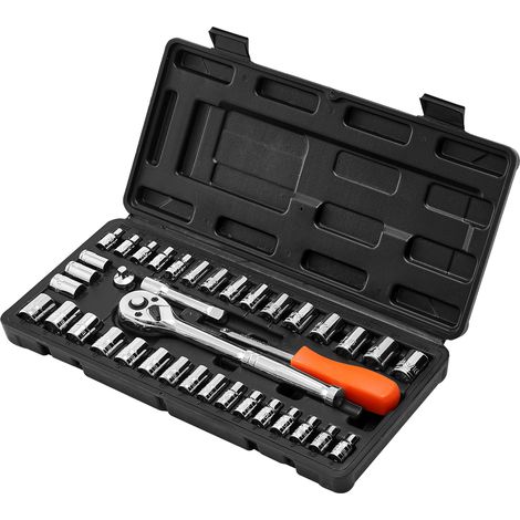 Mophorn Juego de vasos de 9,5 y 6,4 mm, medidas SAE y métricas, con llave de trinquete y estuche portátil, fabricado en acero aleado CR-V, 39 piezas para reparación de vehículos, 315 x 148 x 41 mm