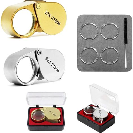 2 Loupes de Bijoutier 30x, Loupe de Poche Pliable, Petite Loupe en Verre, Loupe Grossissante Verre pour Pierres PréCieuses, Bijoux, Roches, Timbres, PièCes de Monnaie, AntiquitéS (1/5)