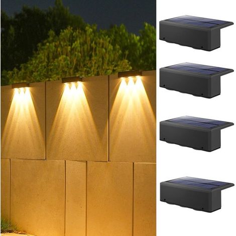 luces solares para vallas exteriores con 2 niveles de iluminación: brillante y tenue, luces solares LED impermeables IP65 para uso en exteriores (1/5)