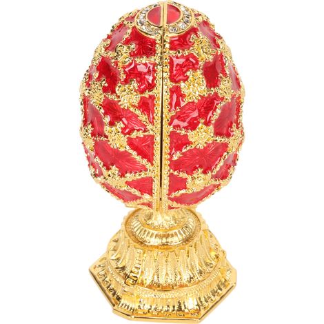 Coffret à bijoux décoratif rouge, style Fabergé, émaillé peint à la main, avec charnière, boîte à trésors pour décoration intérieure (1/5)