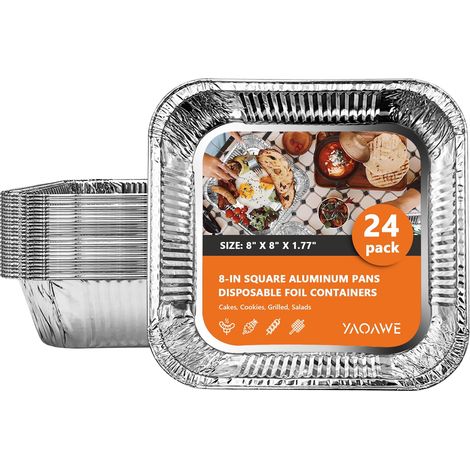 YAOAWE Lot de 24 barquettes en aluminium 20 x 20 cm - Moules à gâteaux carrés jetables (1/5)