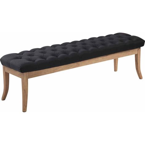 Panca design Chesterfield cm 150 con cuciture decorative tessuto nero base legno chiaro 100003700
