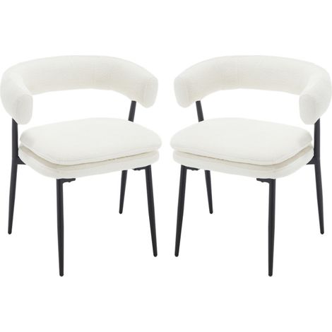 Esszimmerstühle 2er Set Küchenstühle mit Metallbeinen doppelter gepolsterter Armlehnstuhl moderner Sessel für das Wohnzimmer, Chenille, Weiß