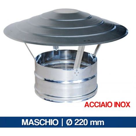 CAPPELLO CINESE PARA PIOGGIA CAPPA FUMAIOLO CANNA FUMARIA ACCIAIO INOX 24621V MASCHIO 220 MM (23507)
