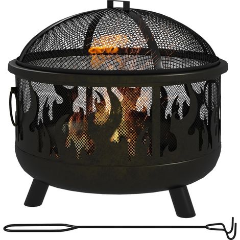 CHICFURN Braciere da giardino Ø61 x 55 cm in metallo nero con parascintille e gancio (1/5)