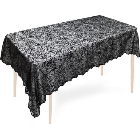 Halloween Tischdecke Spinnennetz Spitze 152x213cm Schwarz für Herbst Party