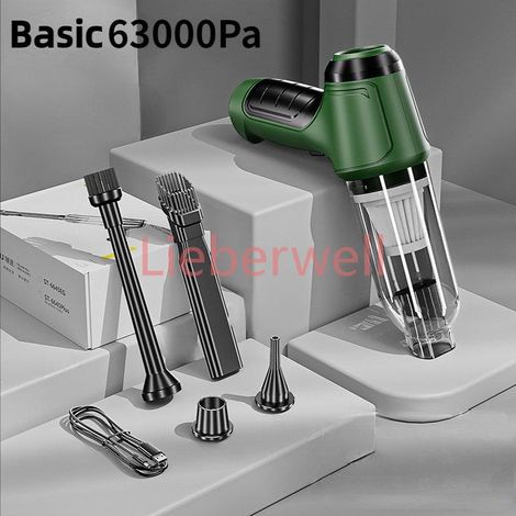 Aspirateur sans fil pour voiture, mini aspirateur soufflant, appareil ménager sans fil, utilisation pour la maison et les touristes, 95000Pa, 3 en 1, 120W,Basic Green