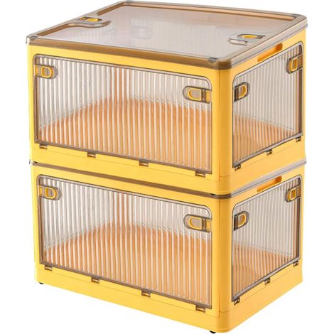 Set of 2 Yellow 28L Stackable Storage Boxes with Lids and Wheels, 5-Drawer Foldable Toy Organizer (1/5)