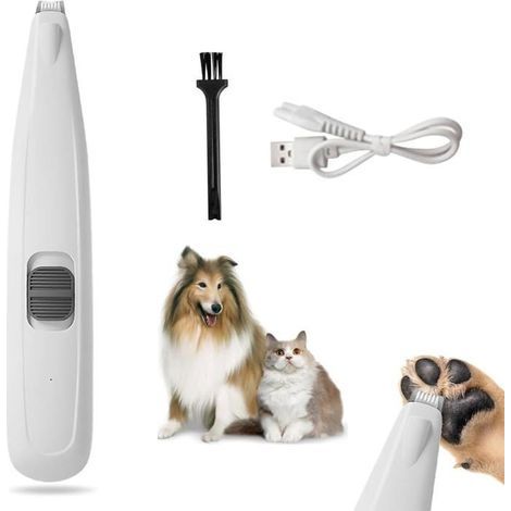 (Farbe: Weiß) Hundepfotenhaartrimmer, USB-aufladbar, geräuscharm (40 dB), mit LED, für Pfoten, Augen, Ohren, Gesicht (weiß) (1/5)