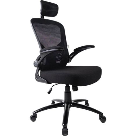 Sedia Direzionale da Ufficio 62x63x119/129 cm Ergonomica con Braccioli Pieghevoli Certificata EN1335 Nera (1/5)