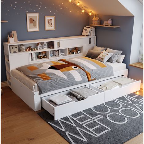 letto contenitore 90x190 armadio cassetti bianco HAVRYA (1/5)