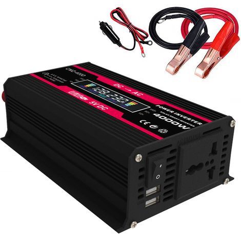 Convertisseur 12V vers 220V 4000W Pic, onduleur sinus modifié avec écran LED et 2 ports USB pour voiture (1/5)