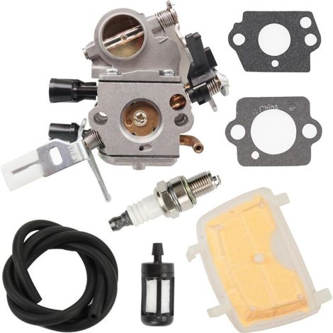 Carburador para motosierras STIHL MS171 MS181 MS201 MS211 1139 120 0619 1139 1207 100 1139 1200 612 con junta, filtro de línea de combustible, bujía y motosierra. (1/4)
