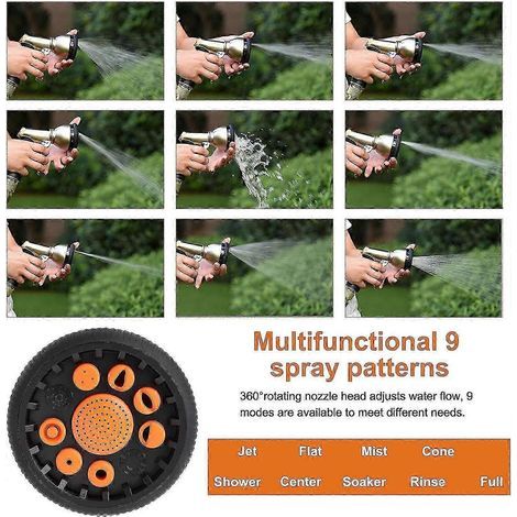 Metal High-Pressure Garden Water Gun with 9 Spray Patterns, Ideal for UK Gardening and Pet Care Tasks (1/4)