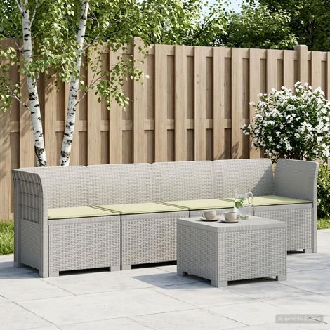 Canapé de Jardin Modulable 4 Places en Polypropylène Blanc Aspect Rotin avec Coussins - PANGIVO (1/5)