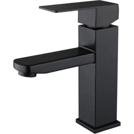 Ahlsen Grifo de fregadero de agua caliente y fría Color negro cuadrado de un solo orificio de acero inoxidable (1/5)