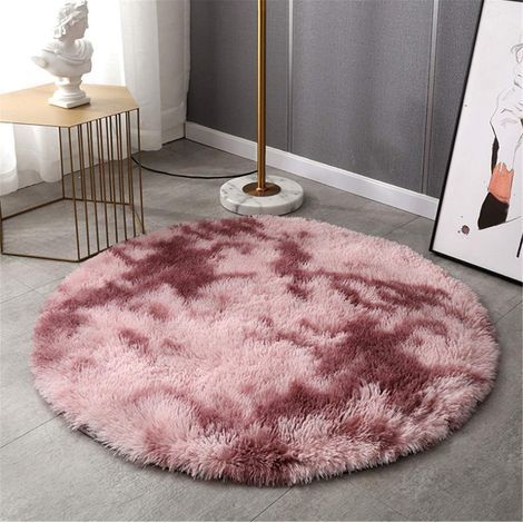 Moderner Schlafzimmerteppich, Plüschteppich, weicher runder Wohnzimmerteppich, rutschfeste Fußmatte fürs Schlafzimmer, farbenfroher Teppich. (Rosa, 100 x 100 cm) (1/5)