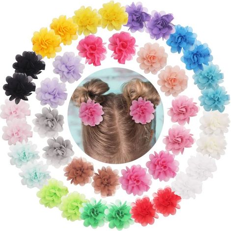 Pinces à frange pour enfants, pinces à bordure fleurie en mousseline, 20 paires de couleurs assorties, 5 cm (1/5)