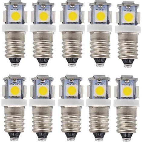 E10 AC LED Ampoules-10 pcs 6V 5 lampes LED-E10 Miniature Vis 50Lm (AC 6V) (1/5)