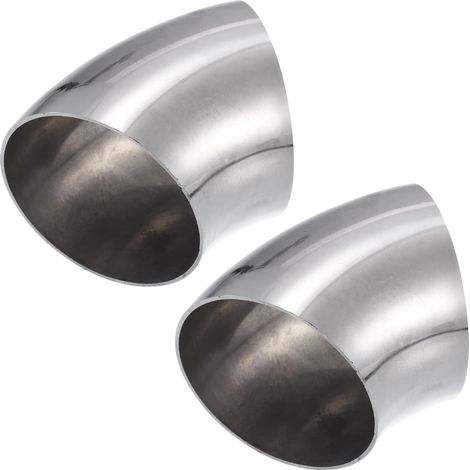 Coude Tube Échappement 45 Degrés 2pcs Argenté, Diamètre Extérieur 76mm (3"), Épaisseur Paroi 1.5mm, Longueur Arc 100mm, Bosses Aux Extrémités Pour Stabilité (1/5)