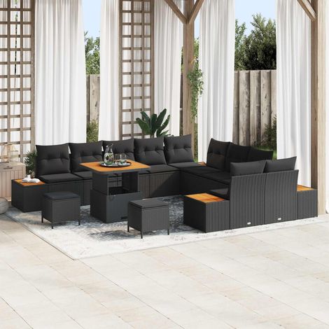 Ensemble Canapé de Jardin 13 Pièces Salon Extérieur Rattan Synthétique et Acier Noir - PANGIVO (1/5)
