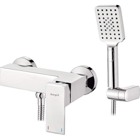 Robinet Carré Bain, Mitigeur de Douche avec Douchette et Flexible, Support (1/5)