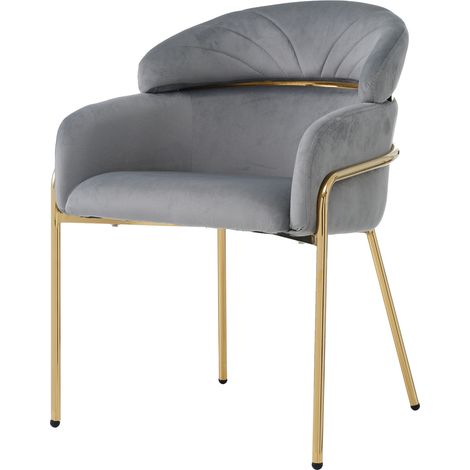 Silla de comedor de terciopelo gris con patas metálicas, estilo moderno, 1 unidad (1/5)