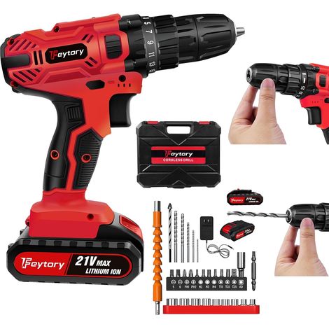 tournevis électrique sans fil 21 volts, équipé d'une batterie rechargeable, manchon sans clé de 3/8 pouces, adapté à la réparation de bricolage à domicile, couple maximal 45 nm, réglage à deux vitesse (1/5)