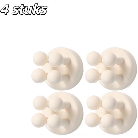 Lot de 4 crochets de rangement avec porte-brosses à dents en silicone, adhésifs imperméables, fixation murale, blanc (1/5)