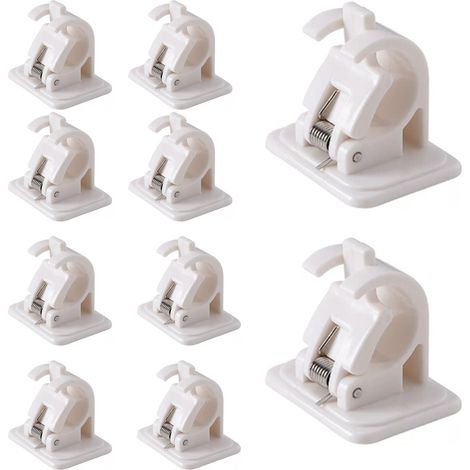 Paquete de 10 ganchos, soporte para barra de cortina autoadhesivo, soportes de gancho para cortinas sin perforación, soporte para varilla, para toallas, cortinas, abrigos (1/4)
