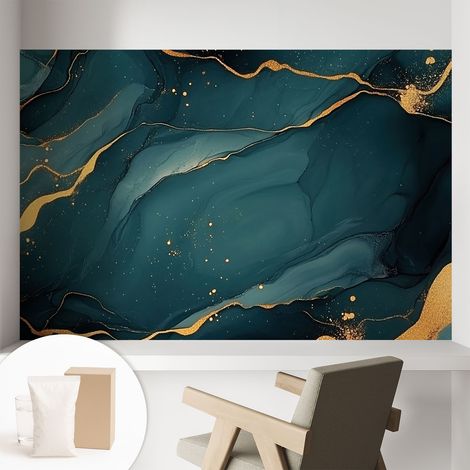 Fototapete - Tapete Vliestapete mit Kleber - Wandtapete Moderne Wandbild Schlafzimmer Wohnzimmer Dunkelblaue Abstraktion 104x70 cm (1/5)
