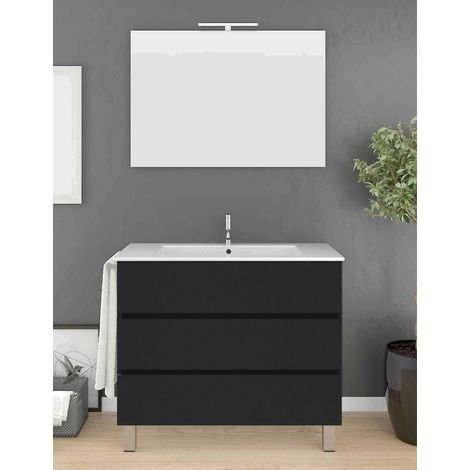 Conjunto de Baño IMPERIA 3 cajones - 8 colores distintos -15 medidas - incluye mueble, lavabo y espejo - Grafito 90 x 45 cm seno desplazado a izquierda (1/3)