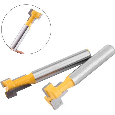 2 pièces Fraise à rainure en T jaune pour coupe 3/8'' 1/2'', queue 1/4'' (1/5)