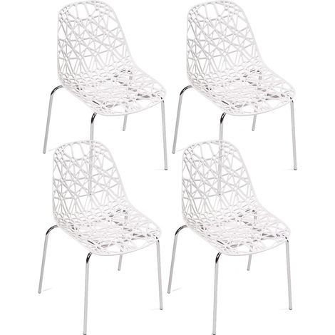 Ensemble de 4 chaises de cuisine bleues à pieds chromés ajourés (1/5)