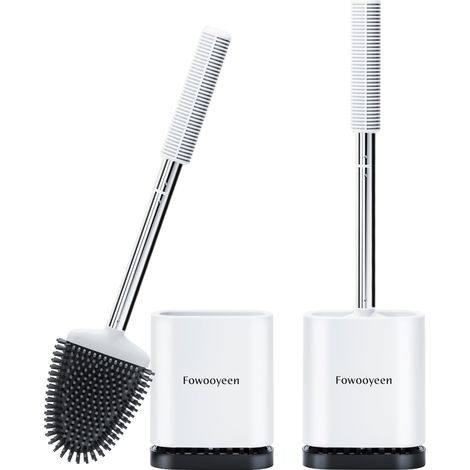 Brosse Toilettes WC Silicone, Balayette avec Support, Blanc (1/5)