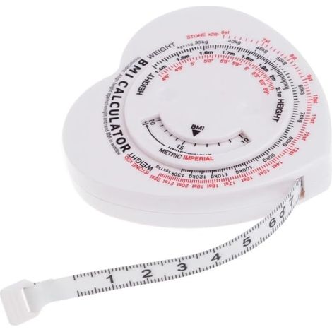 BMI Mètre ruban à mesurer numérique LCD pour la circonférence du corps – Bouton poussoir pour rétracter la hauteur du poids pour cadran, salle de sport, usage domestique 150 cm (1/5)